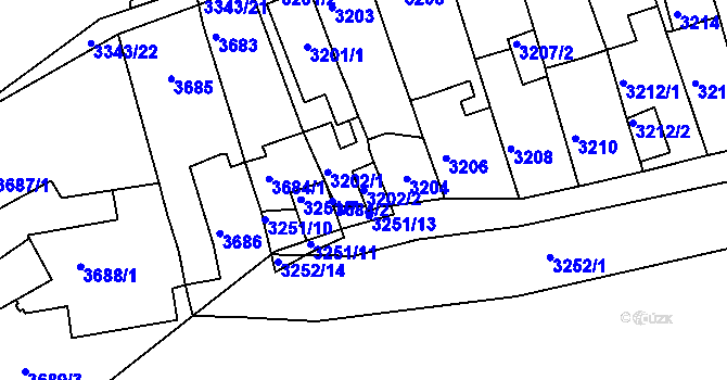 Parcela st. 3202/2 v KÚ Jirkov, Katastrální mapa