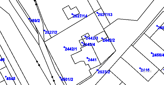 Parcela st. 2442/4 v KÚ Jirkov, Katastrální mapa
