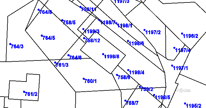 Parcela st. 1198/8 v KÚ Jirkov, Katastrální mapa