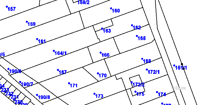 Parcela st. 166 v KÚ Březenec, Katastrální mapa