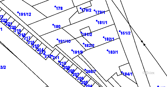 Parcela st. 182/2 v KÚ Březenec, Katastrální mapa