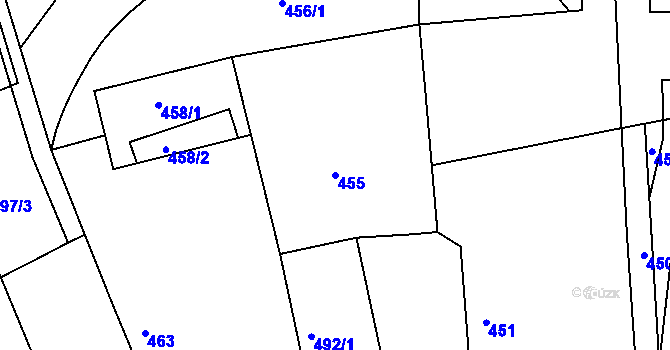 Parcela st. 455 v KÚ Březenec, Katastrální mapa