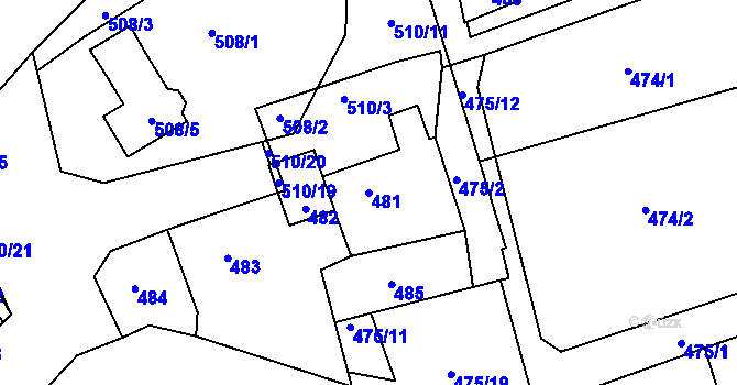 Parcela st. 481 v KÚ Březenec, Katastrální mapa