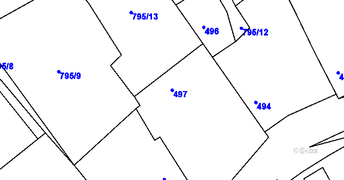 Parcela st. 497 v KÚ Březenec, Katastrální mapa