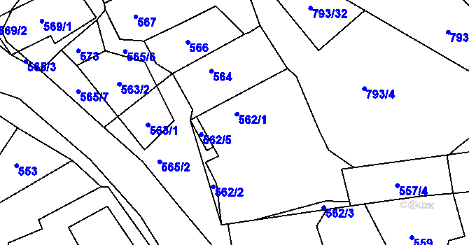 Parcela st. 562/1 v KÚ Březenec, Katastrální mapa
