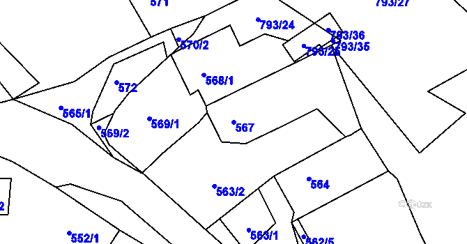 Parcela st. 567 v KÚ Březenec, Katastrální mapa