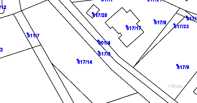 Parcela st. 617/3 v KÚ Březenec, Katastrální mapa