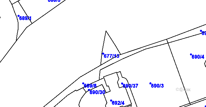 Parcela st. 677/13 v KÚ Březenec, Katastrální mapa
