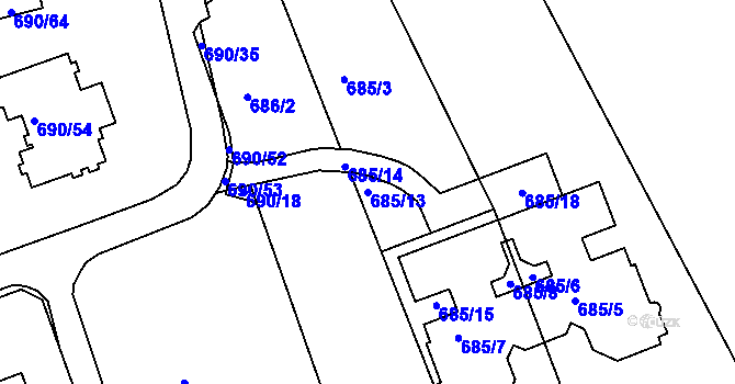 Parcela st. 685/13 v KÚ Březenec, Katastrální mapa