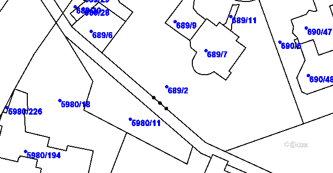 Parcela st. 689/2 v KÚ Březenec, Katastrální mapa