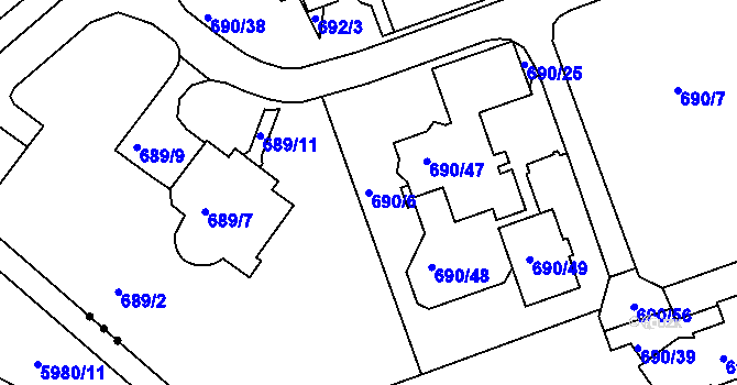 Parcela st. 690/6 v KÚ Březenec, Katastrální mapa