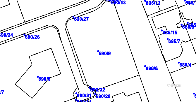 Parcela st. 690/9 v KÚ Březenec, Katastrální mapa