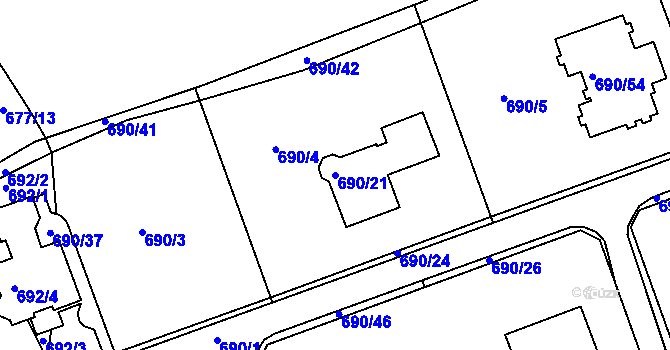 Parcela st. 690/21 v KÚ Březenec, Katastrální mapa