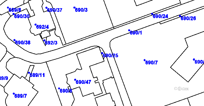 Parcela st. 690/25 v KÚ Březenec, Katastrální mapa