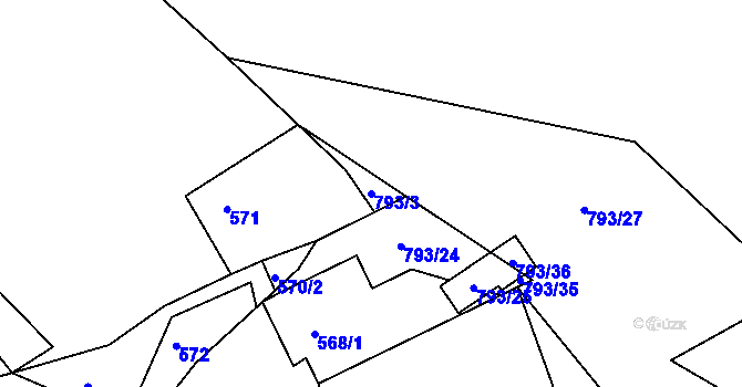 Parcela st. 793/3 v KÚ Březenec, Katastrální mapa