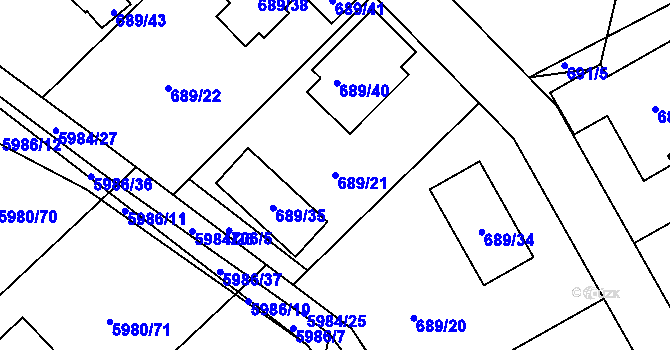 Parcela st. 689/21 v KÚ Březenec, Katastrální mapa