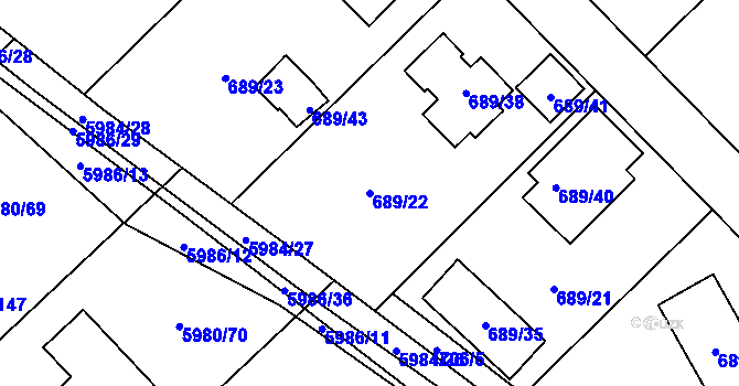 Parcela st. 689/22 v KÚ Březenec, Katastrální mapa