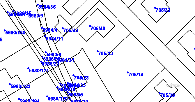 Parcela st. 705/13 v KÚ Březenec, Katastrální mapa