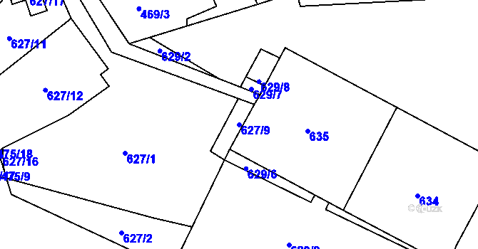 Parcela st. 627/9 v KÚ Březenec, Katastrální mapa