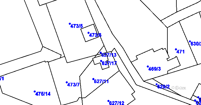 Parcela st. 627/13 v KÚ Březenec, Katastrální mapa