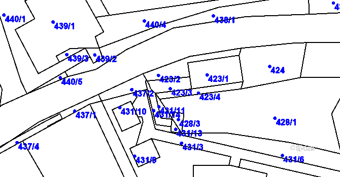 Parcela st. 423/3 v KÚ Březenec, Katastrální mapa