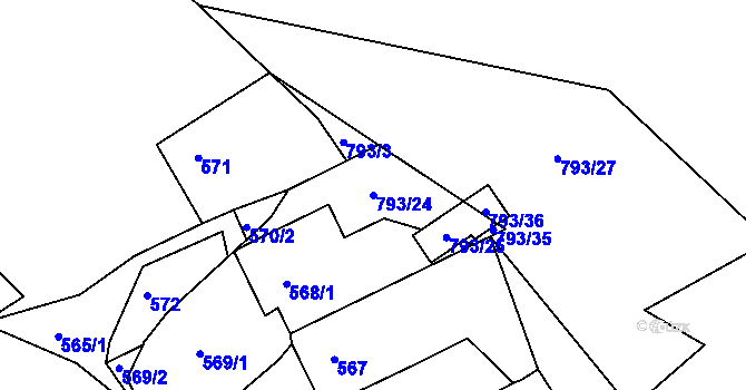 Parcela st. 793/24 v KÚ Březenec, Katastrální mapa