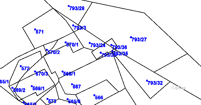 Parcela st. 793/25 v KÚ Březenec, Katastrální mapa