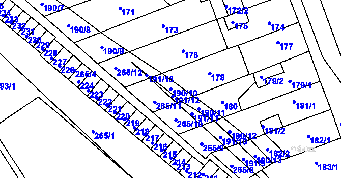 Parcela st. 190/10 v KÚ Březenec, Katastrální mapa