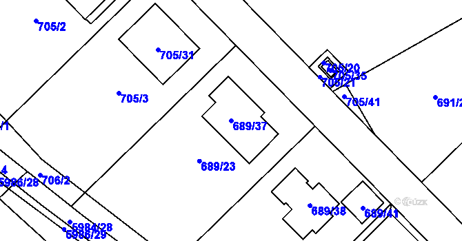 Parcela st. 689/37 v KÚ Březenec, Katastrální mapa