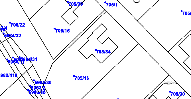 Parcela st. 705/34 v KÚ Březenec, Katastrální mapa