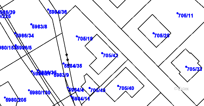 Parcela st. 705/42 v KÚ Březenec, Katastrální mapa