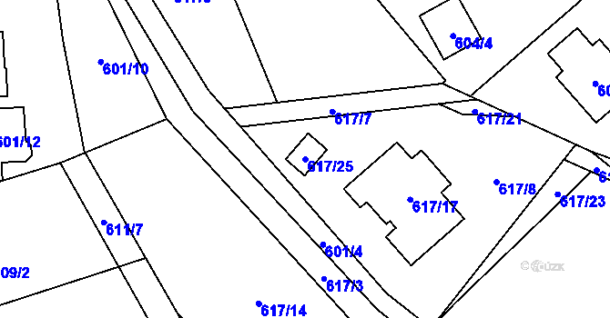 Parcela st. 617/25 v KÚ Březenec, Katastrální mapa