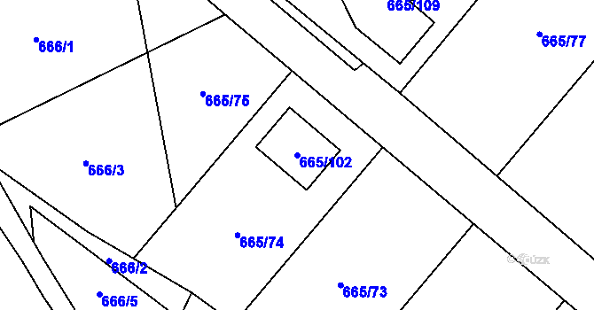Parcela st. 665/102 v KÚ Březenec, Katastrální mapa