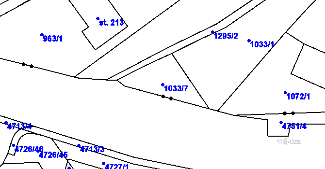 Parcela st. 1033/7 v KÚ Jindřišská, Katastrální mapa