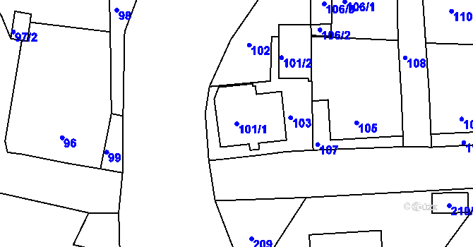 Parcela st. 101/1 v KÚ Červený Hrádek u Jirkova, Katastrální mapa