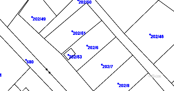 Parcela st. 202/6 v KÚ Červený Hrádek u Jirkova, Katastrální mapa