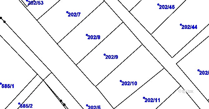Parcela st. 202/9 v KÚ Červený Hrádek u Jirkova, Katastrální mapa