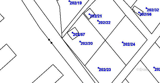 Parcela st. 202/20 v KÚ Červený Hrádek u Jirkova, Katastrální mapa
