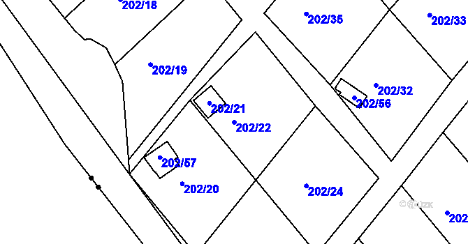 Parcela st. 202/22 v KÚ Červený Hrádek u Jirkova, Katastrální mapa