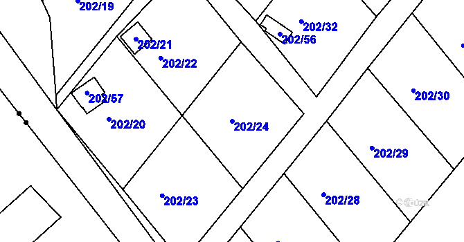 Parcela st. 202/24 v KÚ Červený Hrádek u Jirkova, Katastrální mapa