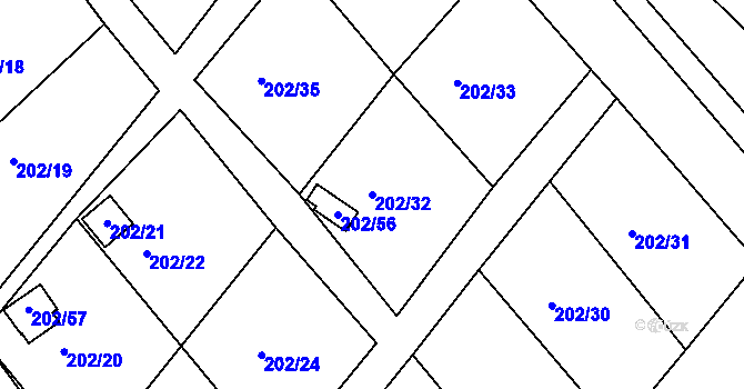 Parcela st. 202/32 v KÚ Červený Hrádek u Jirkova, Katastrální mapa