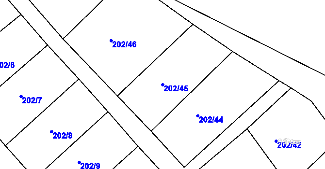 Parcela st. 202/45 v KÚ Červený Hrádek u Jirkova, Katastrální mapa