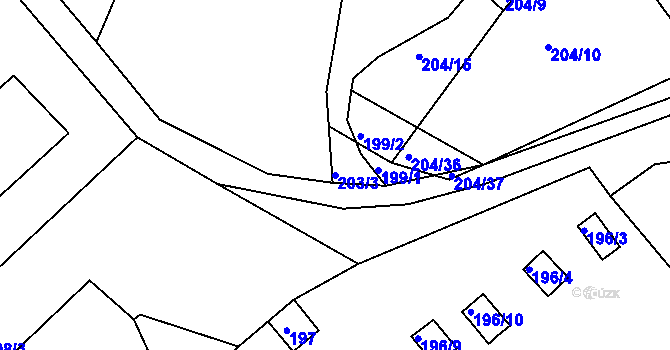 Parcela st. 203/3 v KÚ Červený Hrádek u Jirkova, Katastrální mapa