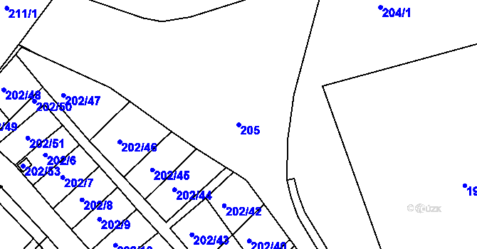 Parcela st. 205 v KÚ Červený Hrádek u Jirkova, Katastrální mapa