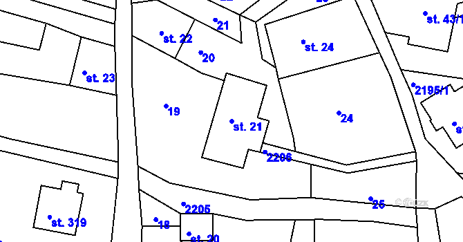 Parcela st. 21 v KÚ Jirkov u Železného Brodu, Katastrální mapa