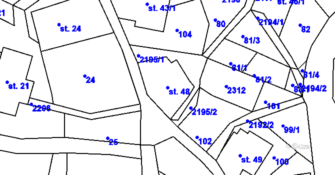 Parcela st. 48 v KÚ Jirkov u Železného Brodu, Katastrální mapa