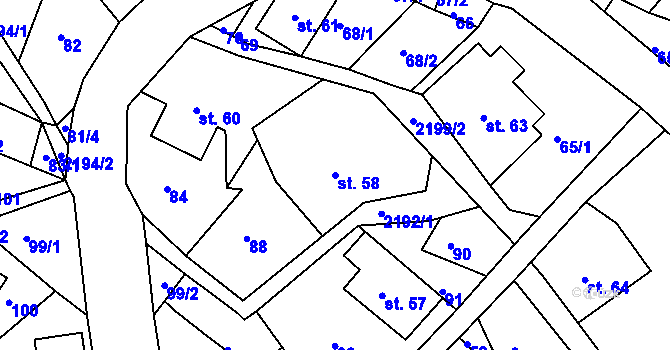 Parcela st. 58 v KÚ Jirkov u Železného Brodu, Katastrální mapa