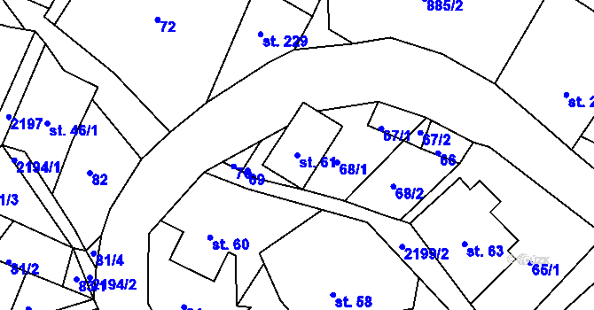 Parcela st. 61 v KÚ Jirkov u Železného Brodu, Katastrální mapa