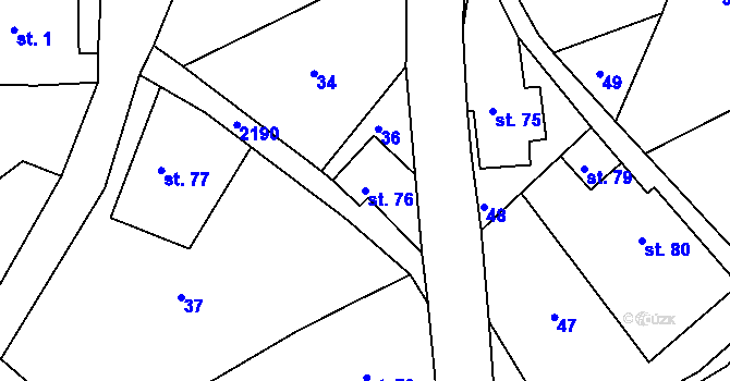 Parcela st. 76 v KÚ Jirkov u Železného Brodu, Katastrální mapa