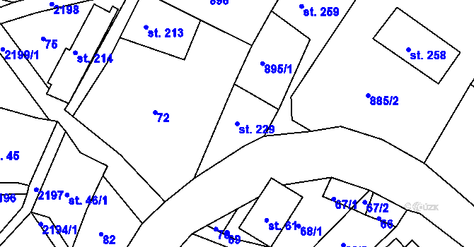 Parcela st. 229 v KÚ Jirkov u Železného Brodu, Katastrální mapa